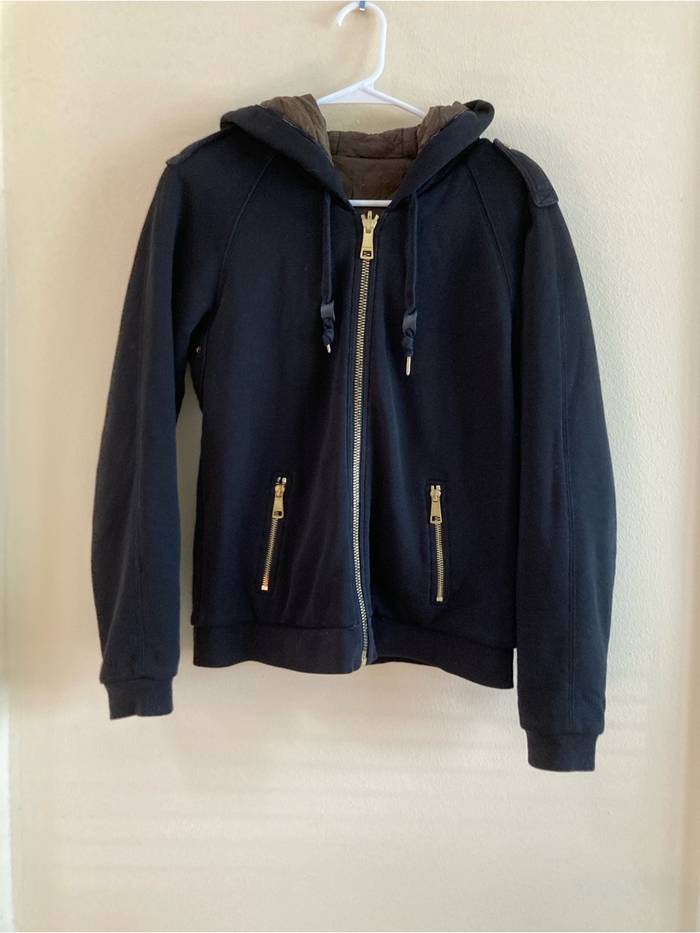 Burberry Navy Hooded Zip Jacket with Brown lining, reversible